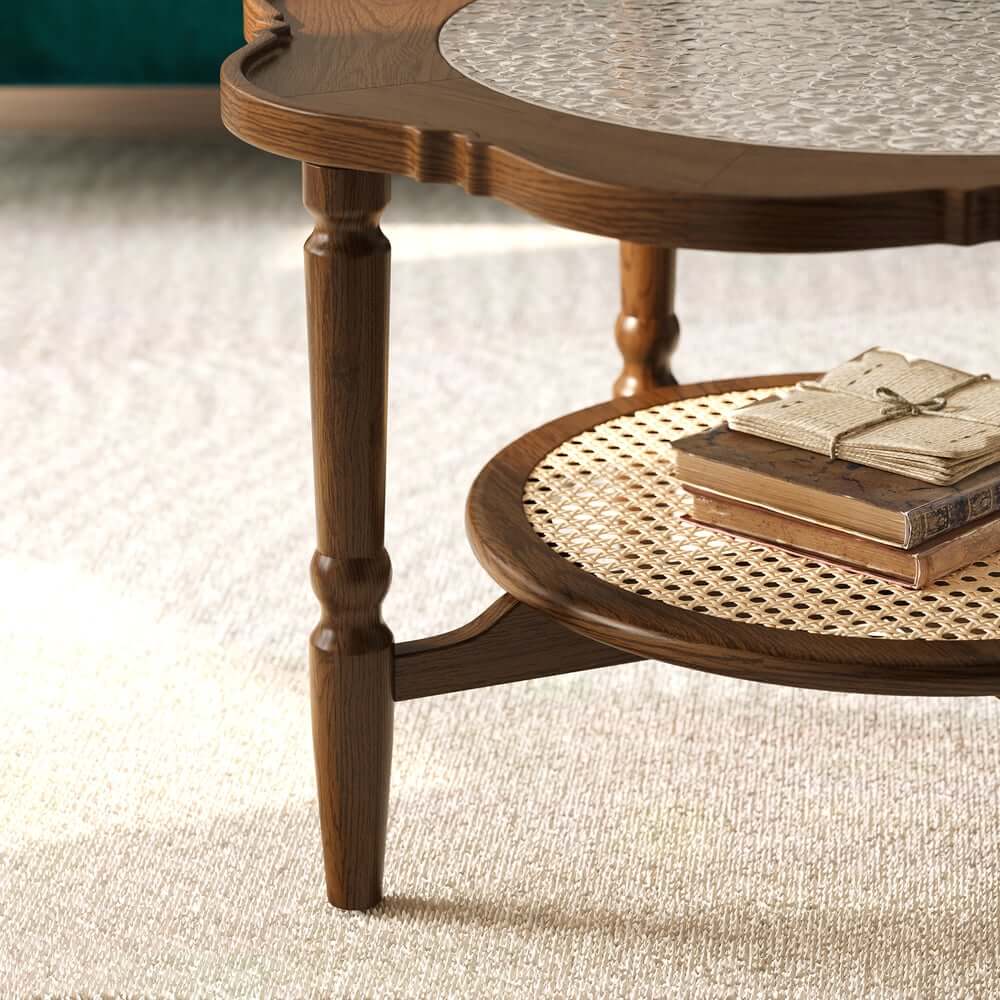Mid-Century Modern Glass Coffee Table With Ash Wood Frame
