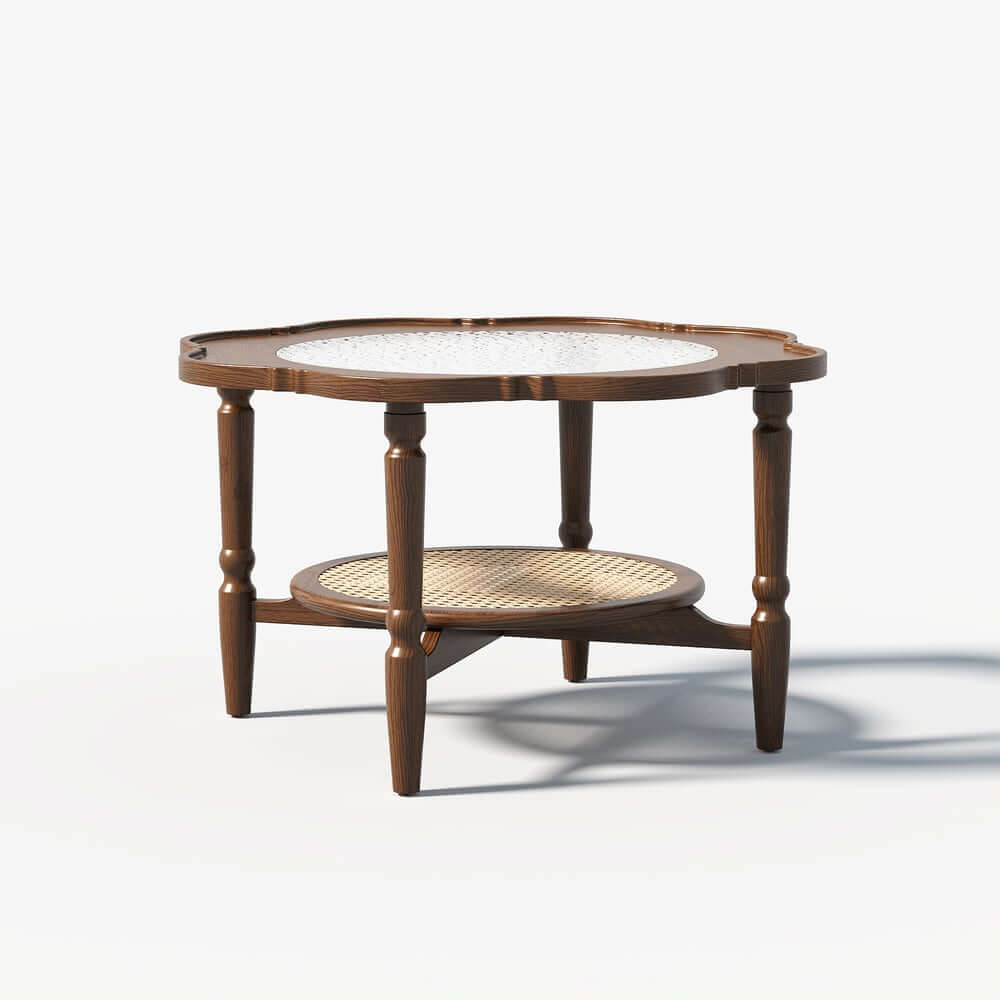 Mid-Century Modern Glass Coffee Table With Ash Wood Frame