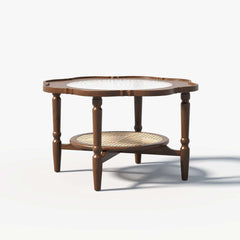 Mid-Century Modern Glass Coffee Table With Ash Wood Frame