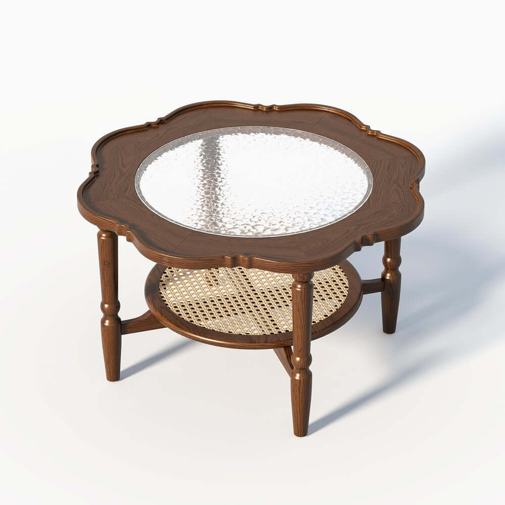 Mid-Century Modern Glass Coffee Table With Ash Wood Frame