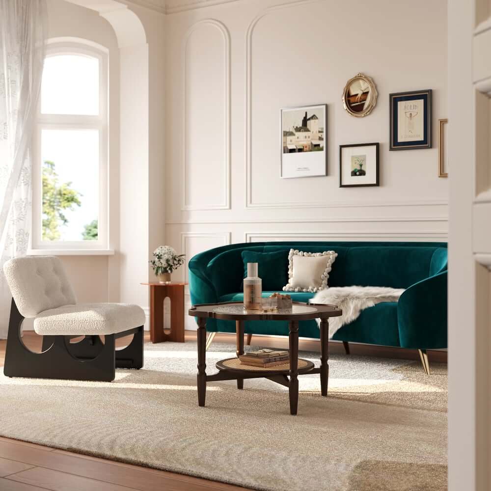 Mid-Century Modern Glass Coffee Table With Ash Wood Frame