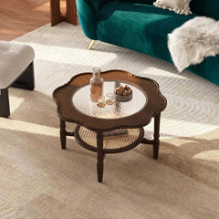 Mid-Century Modern Glass Coffee Table With Ash Wood Frame