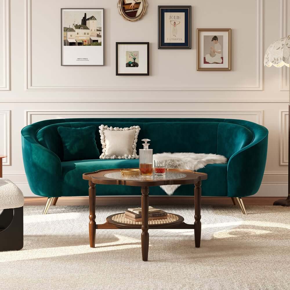 Mid-Century Modern Glass Coffee Table With Ash Wood Frame