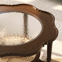 Mid-Century Modern Glass Coffee Table With Ash Wood Frame