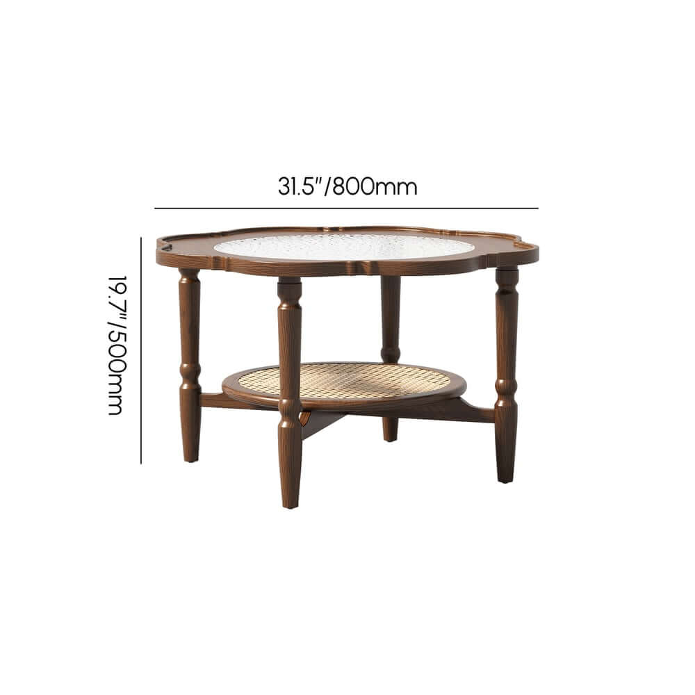 Mid-Century Modern Glass Coffee Table With Ash Wood Frame Dimensions
