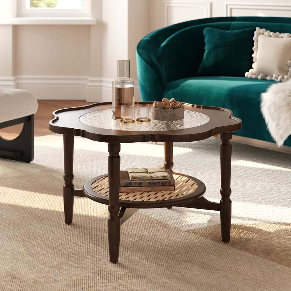 Mid-Century Modern Glass Coffee Table With Ash Wood Frame Main Product Image