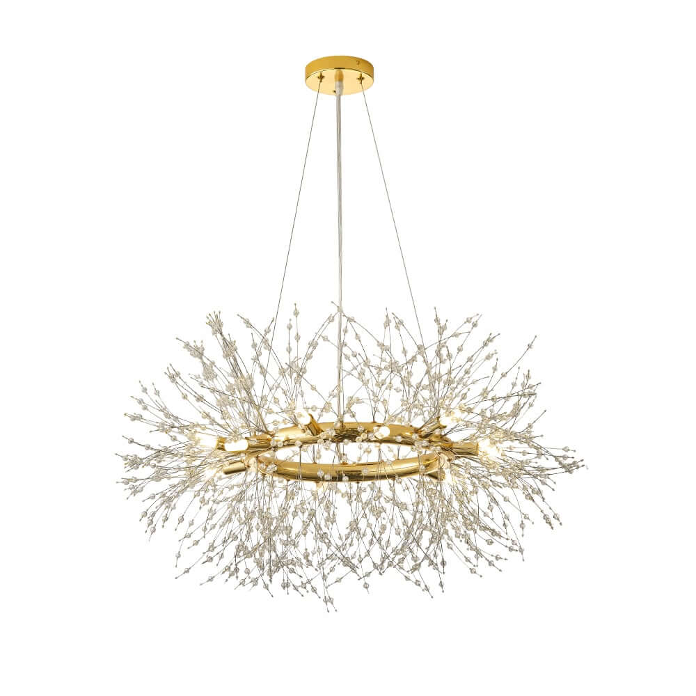 Mid-Century Modern Gold Iron Chandelier with 12 Lights