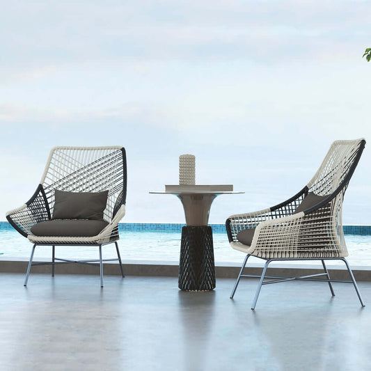 Mid-Century Modern Gray Aluminum Accent Chair Set with Cushions