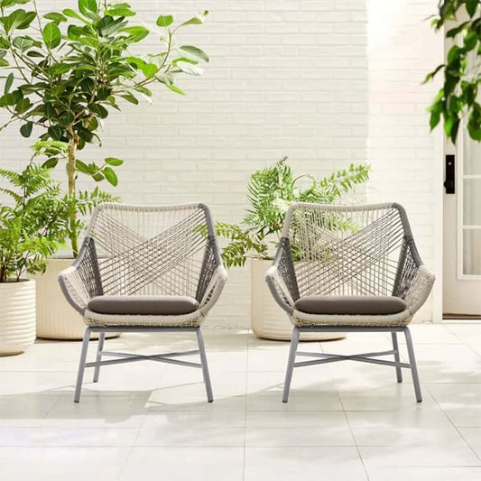 Mid-Century Modern Gray Aluminum Accent Chair Set with Cushions Main Product Image