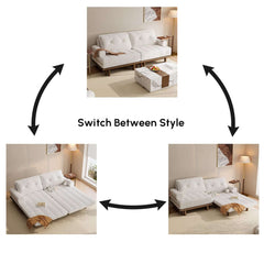 Mid-Century Modern Leather Sofa Bed With Adjustable Backrest