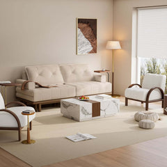 Mid-Century Modern Leather Sofa Bed With Adjustable Backrest