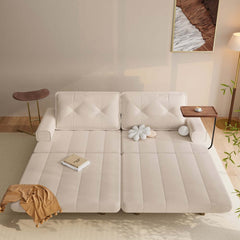 Mid-Century Modern Leather Sofa Bed With Adjustable Backrest