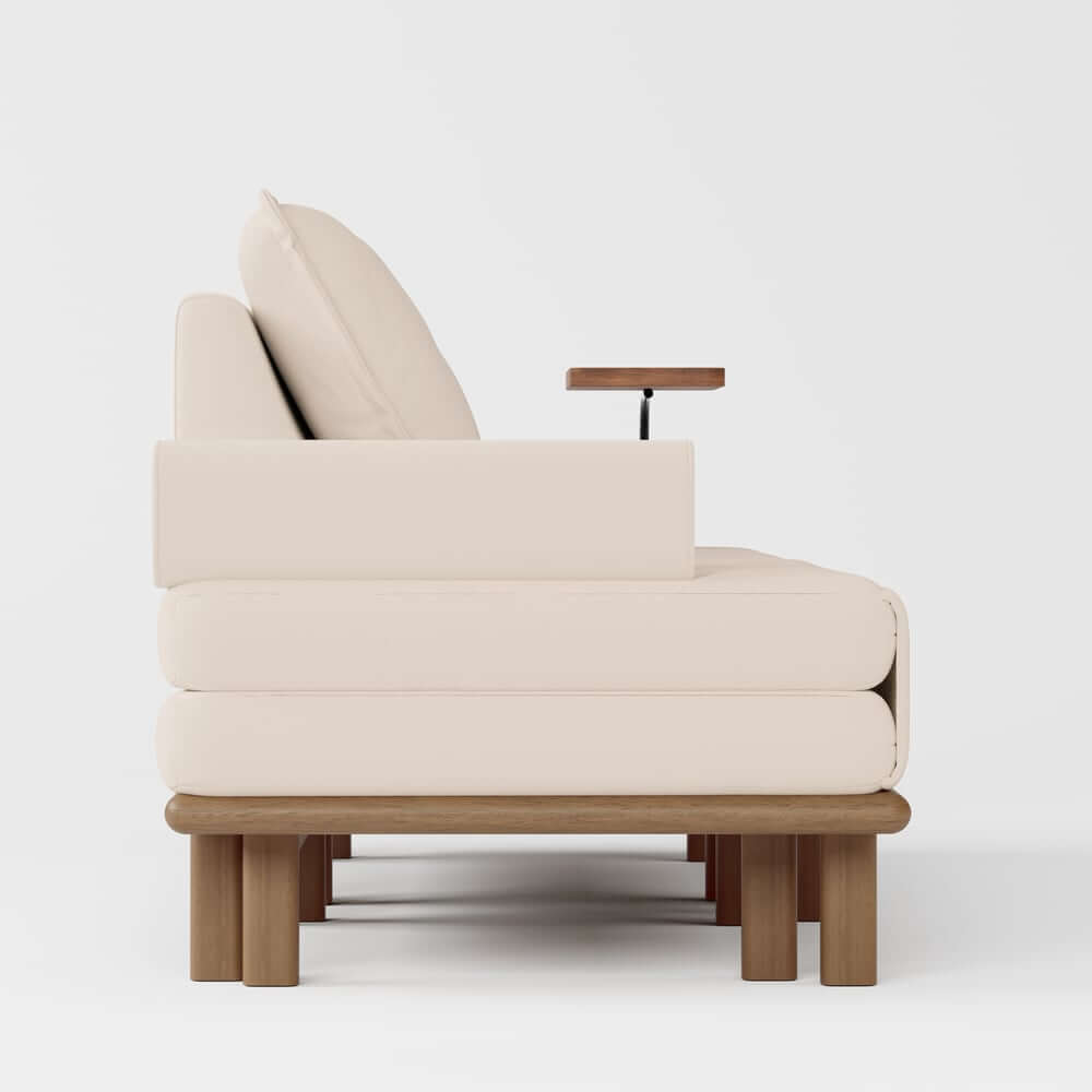 Mid-Century Modern Leather Sofa Bed With Adjustable Backrest