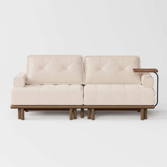 Mid-Century Modern Leather Sofa Bed With Adjustable Backrest