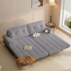 Mid-Century Modern Leather Sofa Bed With Adjustable Backrest