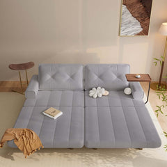 Mid-Century Modern Leather Sofa Bed With Adjustable Backrest