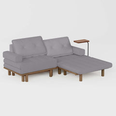 Mid-Century Modern Leather Sofa Bed With Adjustable Backrest