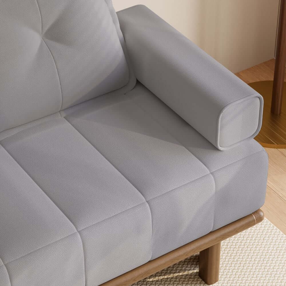 Mid-Century Modern Leather Sofa Bed With Adjustable Backrest