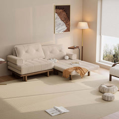 Mid-Century Modern Leather Sofa Bed With Adjustable Backrest