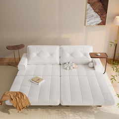 Mid-Century Modern Leather Sofa Bed With Adjustable Backrest