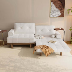 Mid-Century Modern Leather Sofa Bed With Adjustable Backrest