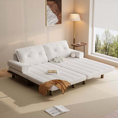 Mid-Century Modern Leather Sofa Bed With Adjustable Backrest