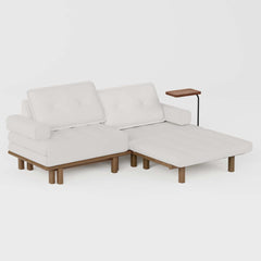 Mid-Century Modern Leather Sofa Bed With Adjustable Backrest