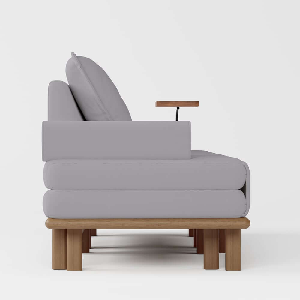 Mid-Century Modern Leather Sofa Bed With Adjustable Backrest