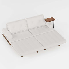 Mid-Century Modern Leather Sofa Bed With Adjustable Backrest