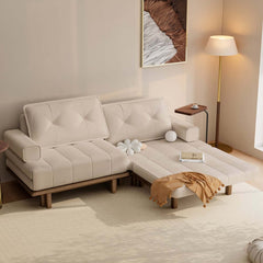 Mid-Century Modern Leather Sofa Bed With Adjustable Backrest