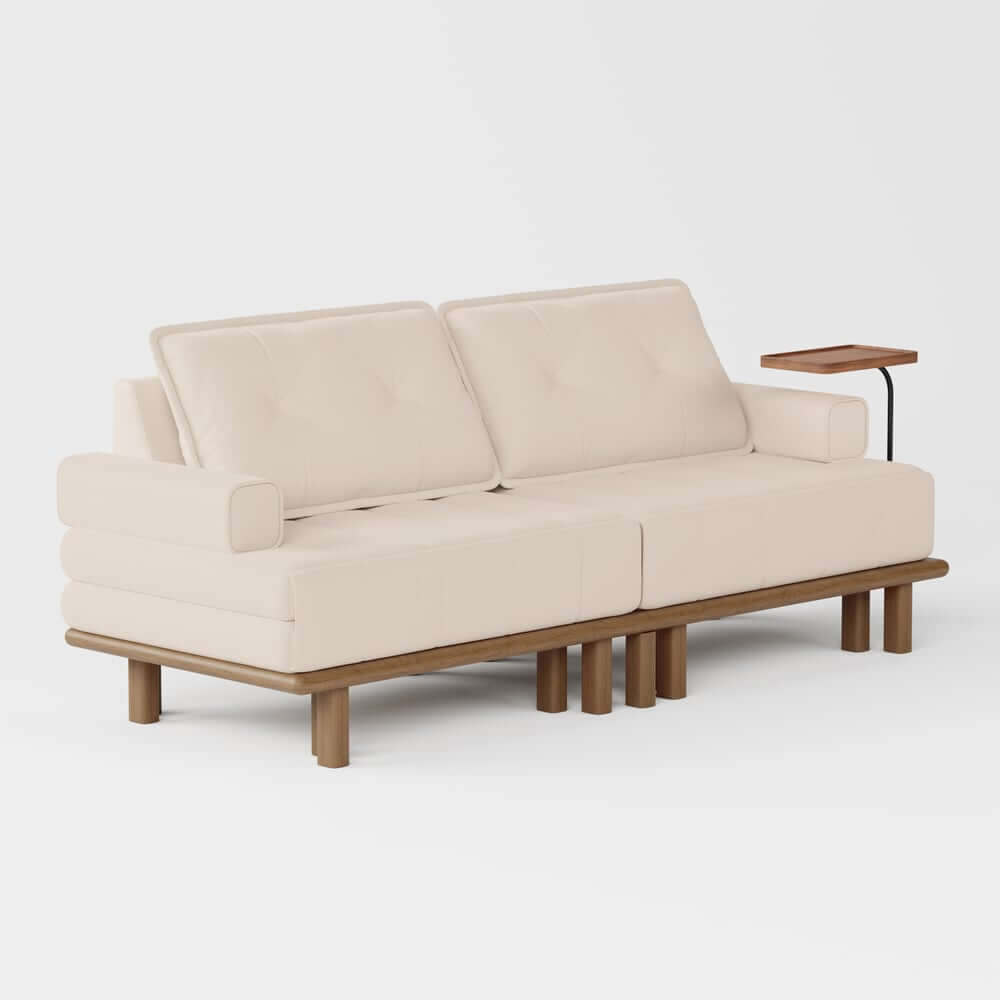 Mid-Century Modern Leather Sofa Bed With Adjustable Backrest