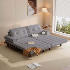 Mid-Century Modern Leather Sofa Bed With Adjustable Backrest