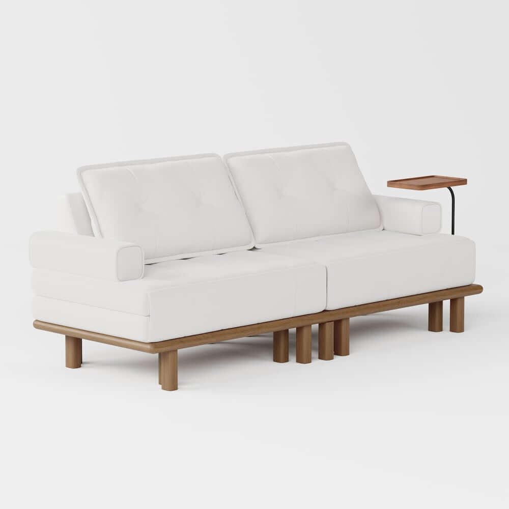 Mid-Century Modern Leather Sofa Bed With Adjustable Backrest