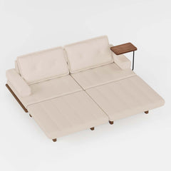 Mid-Century Modern Leather Sofa Bed With Adjustable Backrest