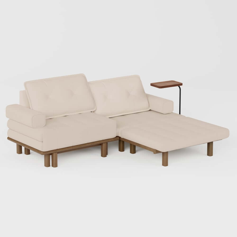 Mid-Century Modern Leather Sofa Bed With Adjustable Backrest