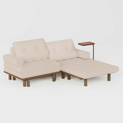 Mid-Century Modern Leather Sofa Bed With Adjustable Backrest