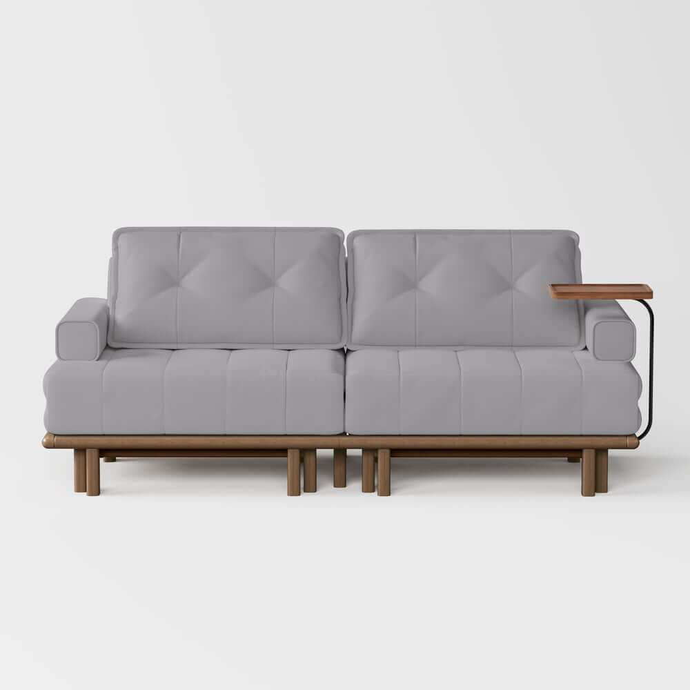 Mid-Century Modern Leather Sofa Bed With Adjustable Backrest