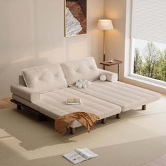 Mid-Century Modern Leather Sofa Bed With Adjustable Backrest