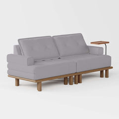 Mid-Century Modern Leather Sofa Bed With Adjustable Backrest