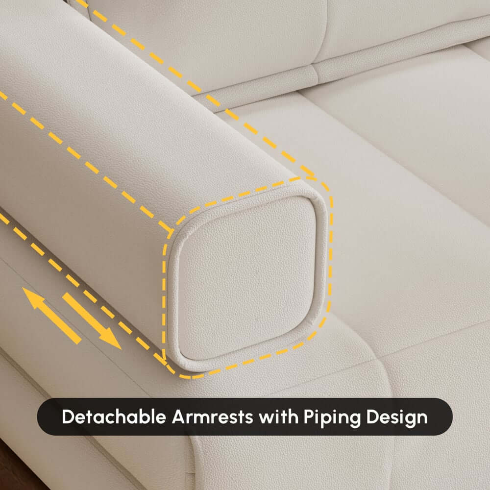 Mid-Century Modern Leather Sofa Bed With Adjustable Backrest