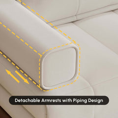 Mid-Century Modern Leather Sofa Bed With Adjustable Backrest