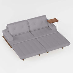 Mid-Century Modern Leather Sofa Bed With Adjustable Backrest