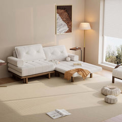 Mid-Century Modern Leather Sofa Bed With Adjustable Backrest