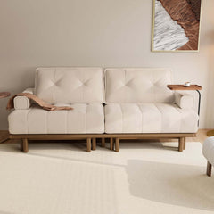 Mid-Century Modern Leather Sofa Bed With Adjustable Backrest