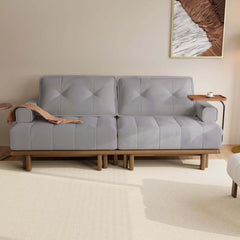 Mid-Century Modern Leather Sofa Bed With Adjustable Backrest