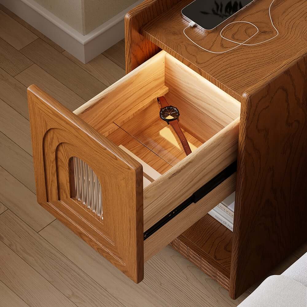 Mid-Century Modern LED Nightstand With USB Charging