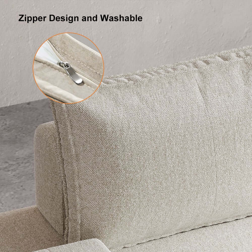 Mid-Century Modern Linen Sofa Bed With Adjustable Backrest