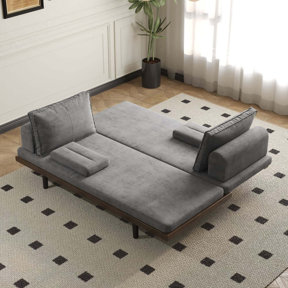 Mid-Century Modern Linen Sofa Bed With Adjustable Backrest