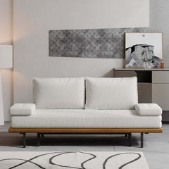 Mid-Century Modern Linen Sofa Bed With Adjustable Backrest