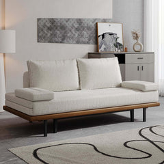 Mid-Century Modern Linen Sofa Bed With Adjustable Backrest